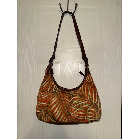 Fossil Caluso Top Zip Shoulder Bag With A Rust & Green Palm Leaf Print - Picture 13 of 14